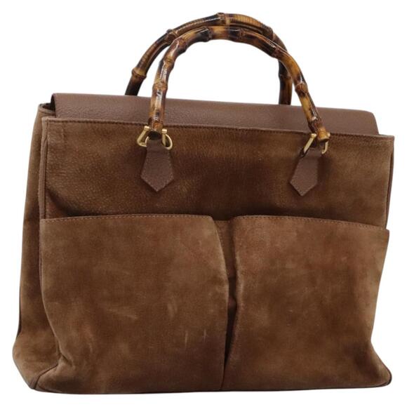 GUCCI Bamboo Hand Bag Suede Brown Gold 002 123 002 123 - Picture 1 of 16
